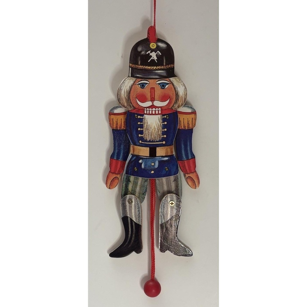 Vintage Nutcracker Holiday Ornament Articulated Wooden Pull String Toy Christmas